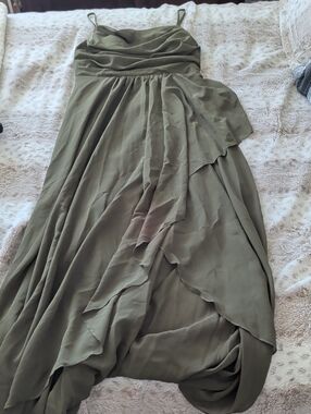 Olive Green Women's High-Low Chiffon Skirt